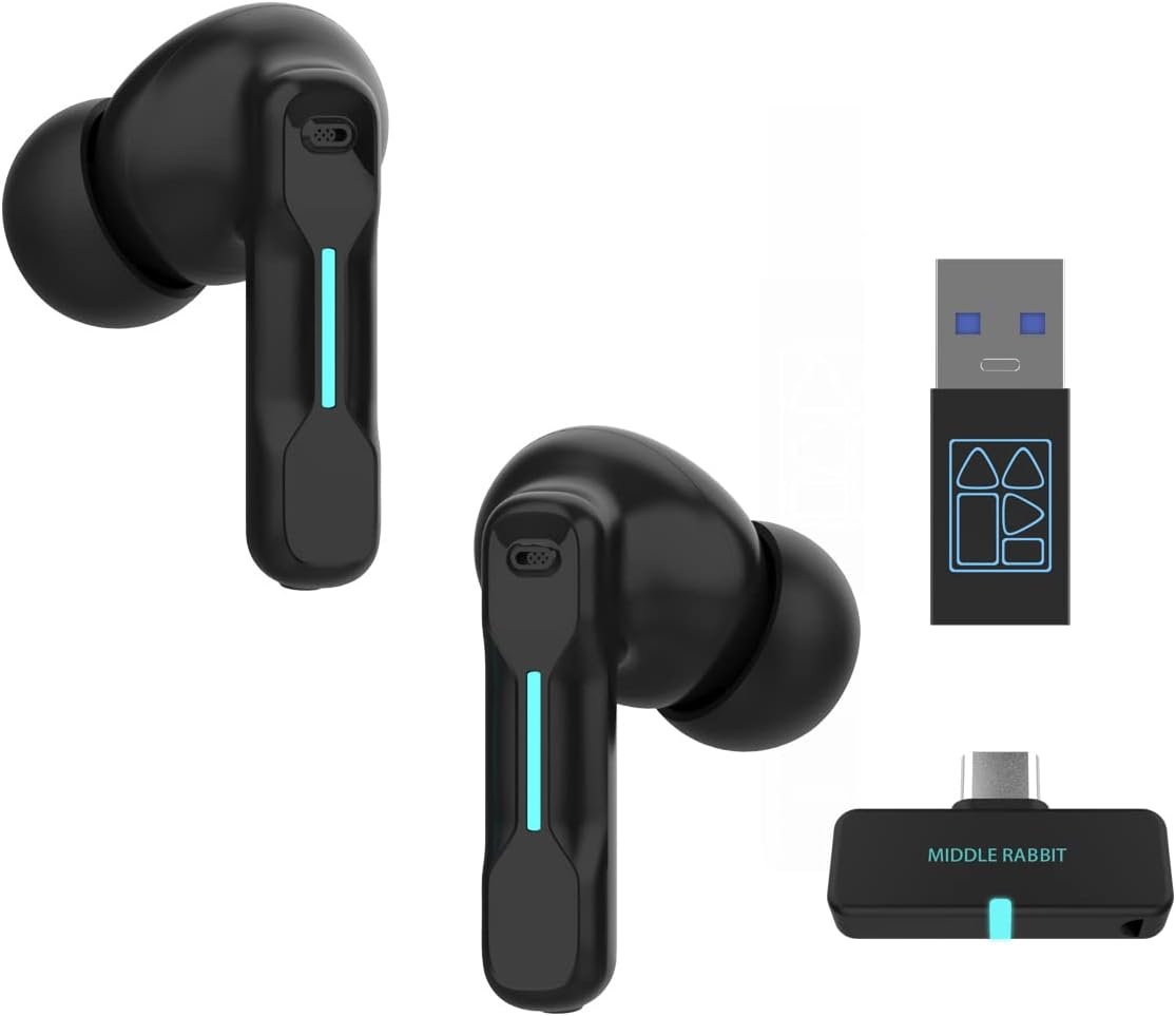 SW4 Pro Wireless Earbuds for PC/Computer/Laptop/Mobile – Dongle & Bluetooth – 20ms Low Latency – 4 Mics – Gaming – Work Headset/Headphones for Office