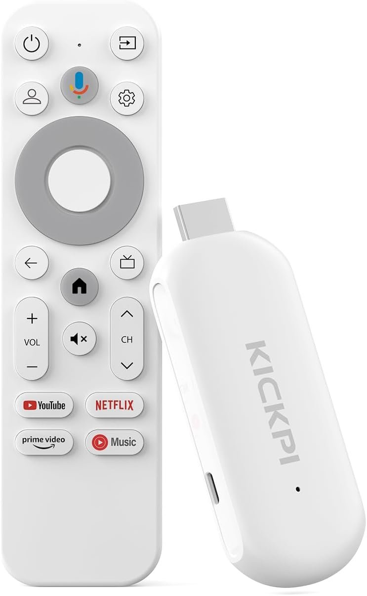 Android TV Stick 12.0, KICKPI KP2 Smart TV 2GB RAM 8GB ROM Goo gle Assistant Dolby Audio, GTV TV Stick 4K Support HDR 4K Chromecast Streaming Device with Amlogic S905Y4 (White)