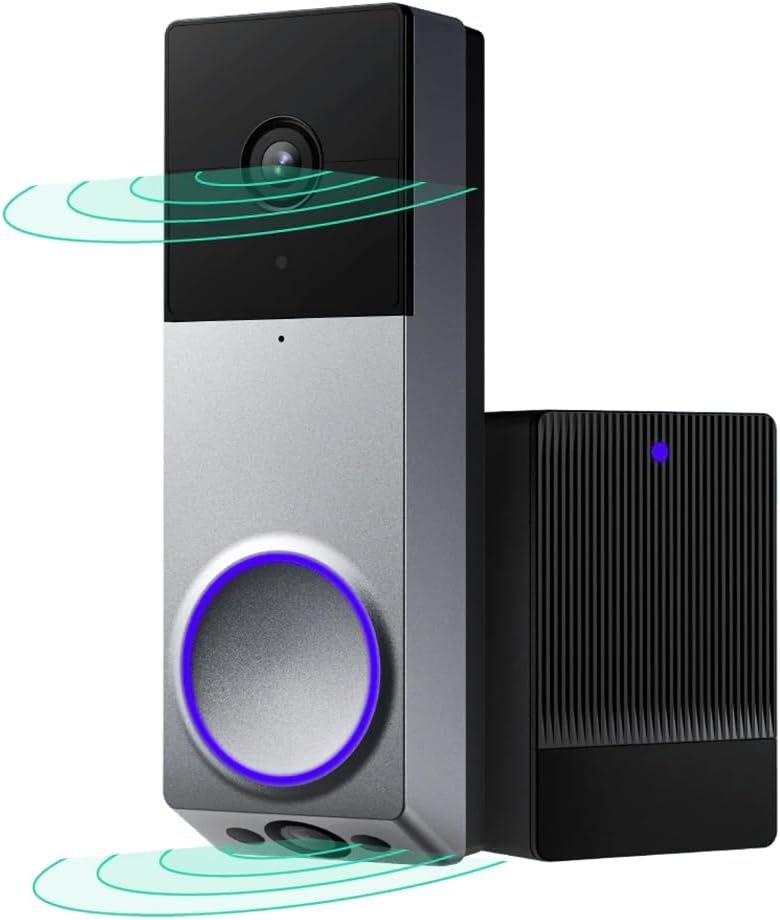 WYZE Wireless Duo Cam Video Doorbell (Chime Included), Battery Powered, 2K Full HD Video, 2 Cameras (People and Package), 2-Way Audio, Color Night Vision, Silver (Renewed)