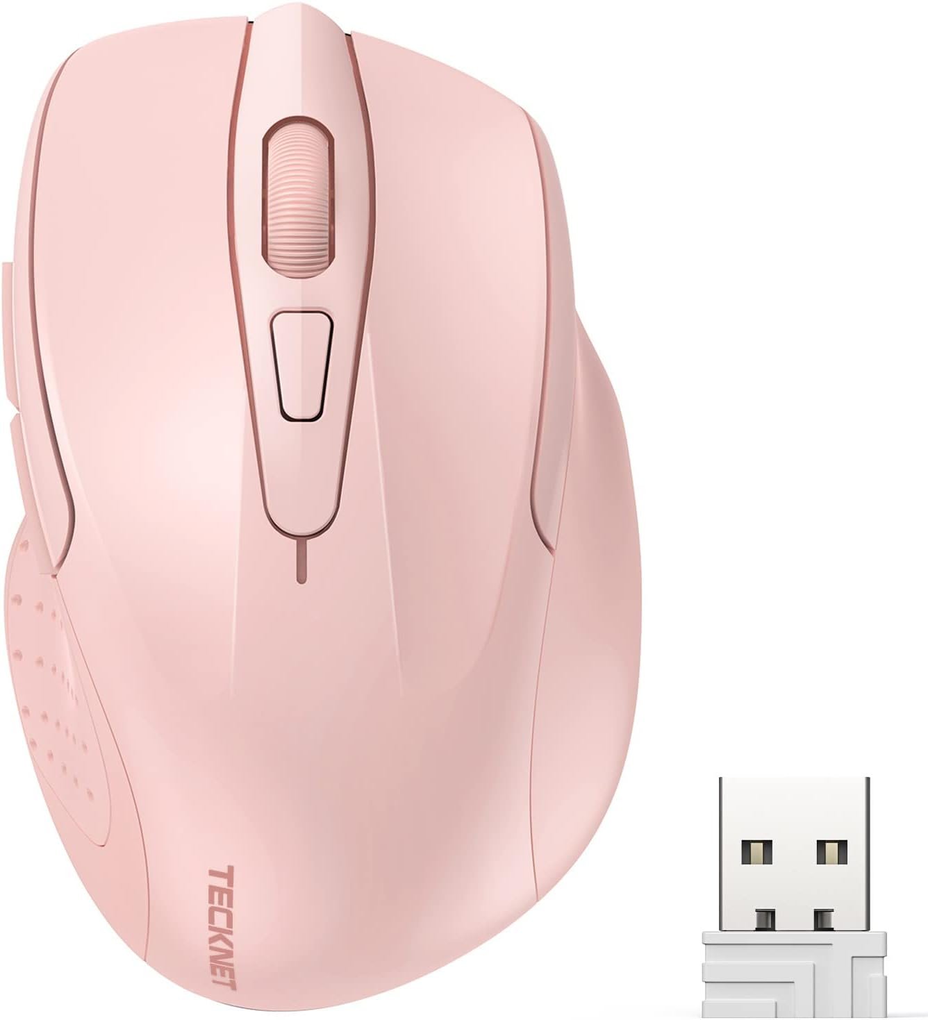 TECKNET Wireless Mouse, 2.4G Ergonomic Optical Mouse, Computer Mouse for Laptop, PC, Computer, Chromebook, Notebook, 6 Buttons, 24 Months Battery Life, 2600 DPI, 5 Adjustment Levels – Pink