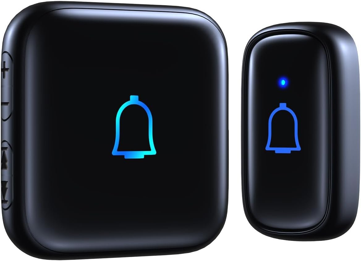 Classroom Wireless Doorbell IP66 Waterproof Door Bell Ringer Loud 1000Ft Doorbell 66 Chimes Mute Mode 115dB 7-Level Vol Electric Door Bell Kits for Home Bedroom Office Kids Teachers & Hearing-Impaired