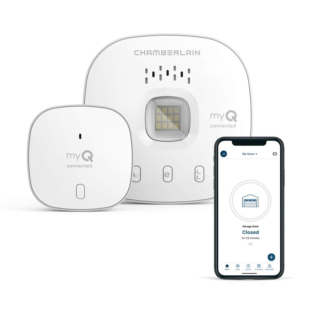 CHAMBERLAIN Smart Garage Control – Wireless Garage Hub and Sensor with Wifi & Bluetooth – Smartphone Controlled, myQ-G0401-ES, White