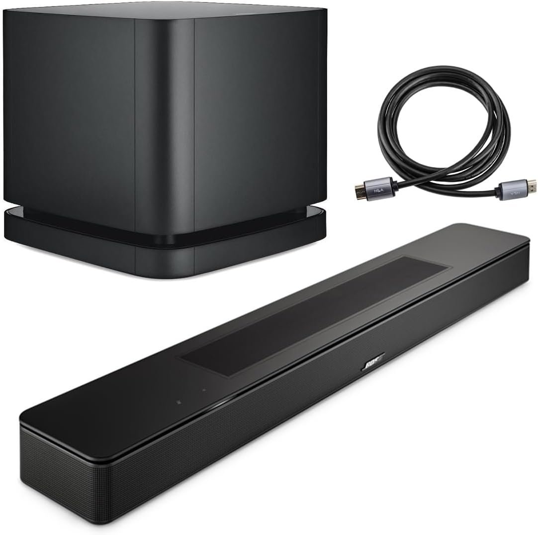 Bose Smart Soundbar, Black, Bundle with Bass Module 500, 6′ HDMI 2.0 Cable