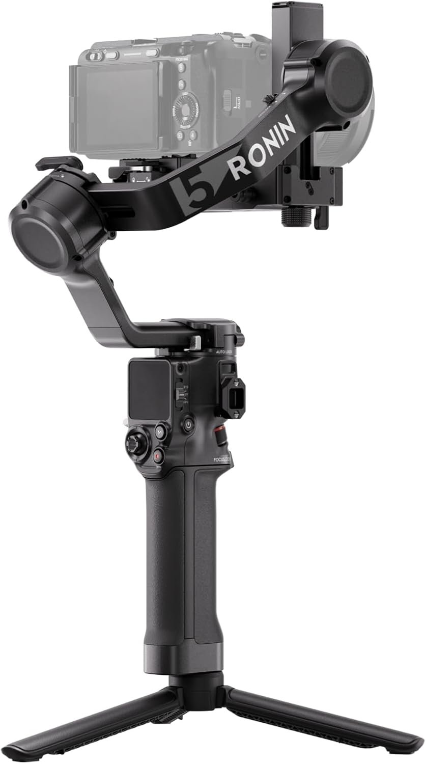 DJI RS 5, Gimbal Stabilizer for Camera Canon/Sony/Panasonic/Nikon/Fujifilm, Fine-Tuning Knobs, 2nd-Gen Automated Axis Locks, Quick-Open Tripod, New Z-Axis Indicator