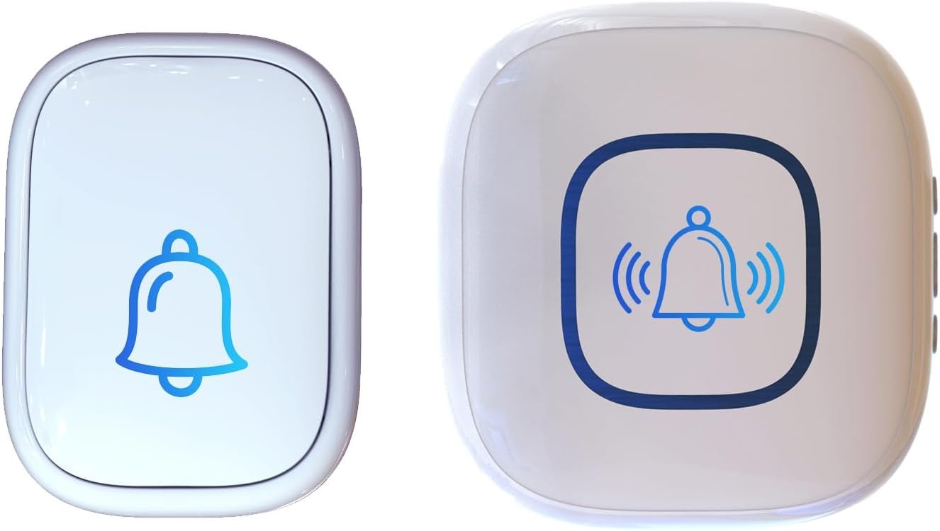 Wireless Doorbell, 1,200ft Range Loud Enough Doorbell Chime，5 Volume Levels and 52 Door Chimes With LED Flashing (White small button)