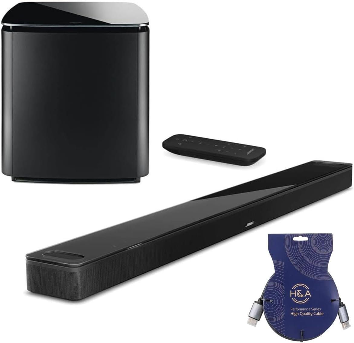 Bose Smart Ultra Dolby Atmos Soundbar Speaker, Black, Bundle with Bass Module 700, Sound Bar for Home Audio TV Wireless, Bluetooth, WiFi, Alexa, Google, Voice Control + H&A HDMI Cable