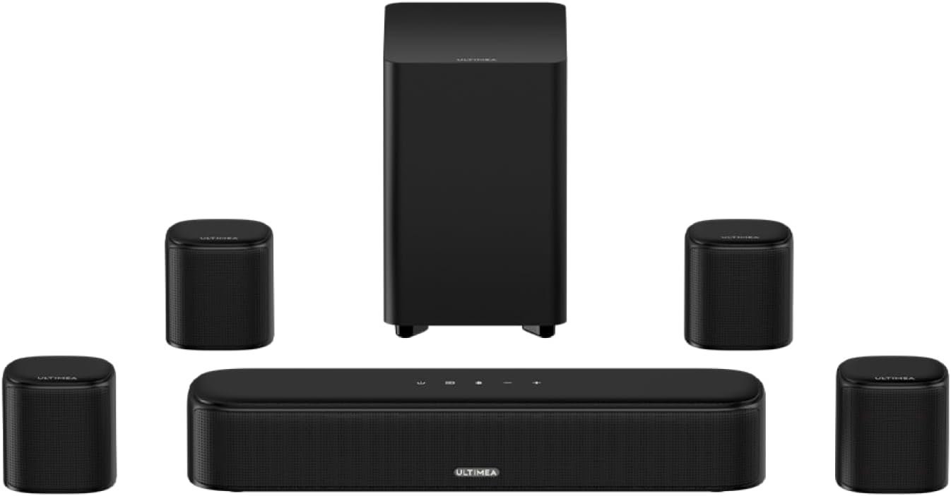 ULTIMEA 7.1ch Sound Bar with Subwoofer, 330W Peak Power, Virtual Surround Sound System for Smart TV, Home Theater Soundbar with 4 Surround Speakers, App Control, Opt/AUX/BT, Aura A40 (2026 Upgraded)