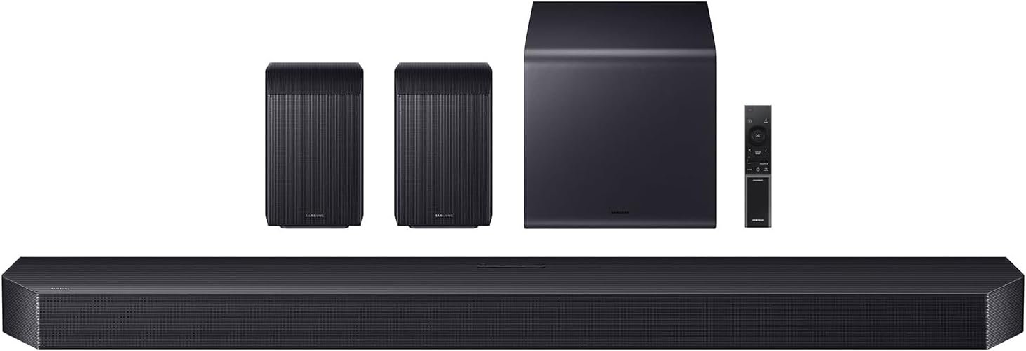 Samsung Q-Series Soundbar HW-Q990H 11.1.4ch with Wireless Subwoofer & Rear Speakers, Wireless Dolby Atmos, Q-Symphony, SpaceFit Sound Pro, Adaptive Sound, Game Mode Pro, Alexa Built-in (2026 Model)
