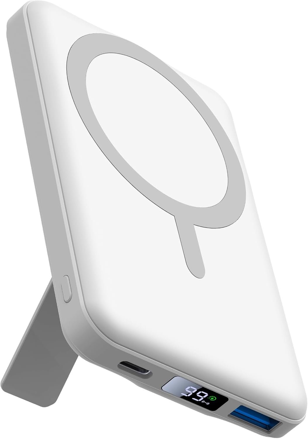 AOGUERBE for MagSafe Portable Charger, 10000mAh Magnetic Power Bank 22.5W Fast Charging, Mini Battery Pack Wireless with LED Display&Foldable Stand for iPhone 17/16/15/14/13/12 Series (Polar White)