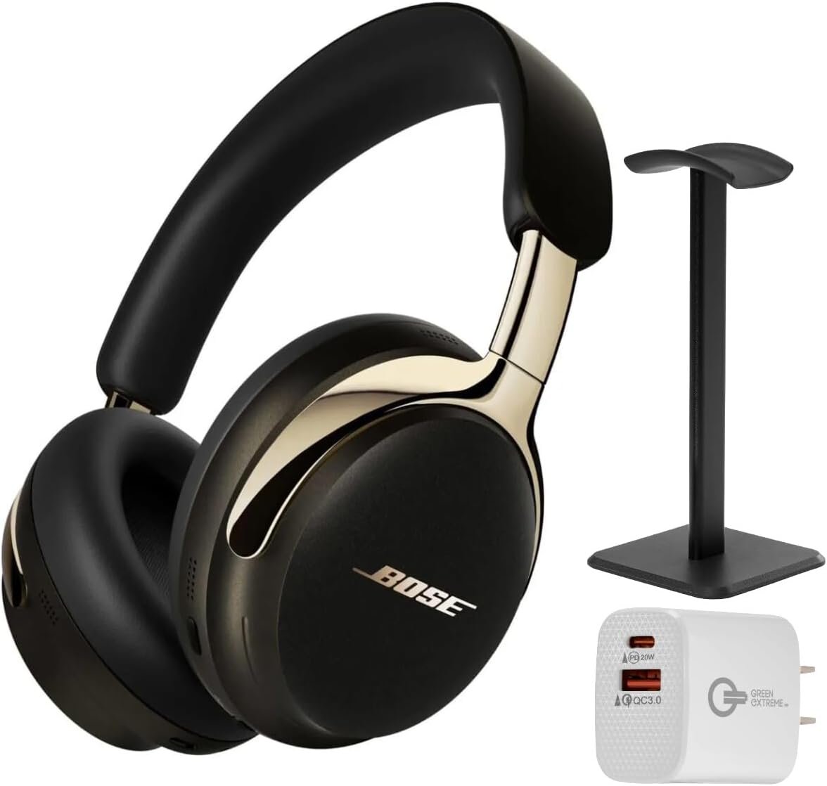 Bose (2nd Gen QuietComfort Ultra Bluetooth Headphones, Wireless Headphones with Spatial Audio, Over Ear Noise Cancelling with Mic, Up to 30 Hours of Play time + 20W Wall Charger (Desert Gold)