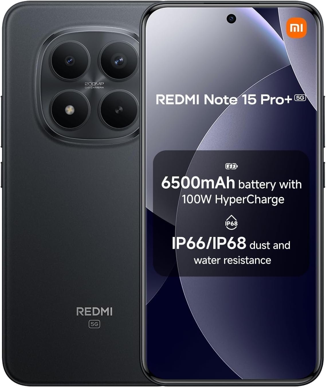 XIAOMI Redmi Note 15 Pro+ Plus 5G Ai (Compatible with Tmobile Mint Tello & Global) (512GB + 12GB) NFC 6.83″ 120Hz 200MP Ultra Camera Model 2510ERA8BG Unlocked Dual Sim Liberado (Black)