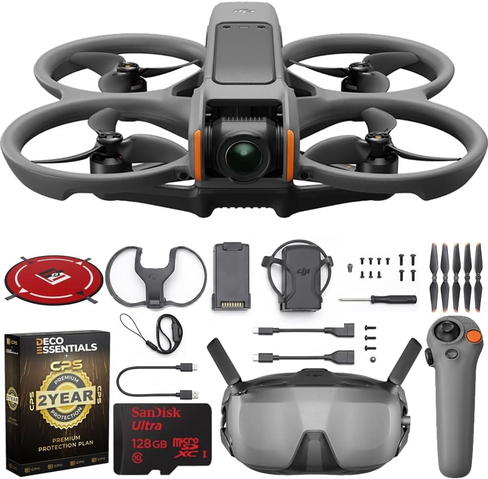 DJI Avata 2 Fly Smart Combo (Single Battery) with FPV Drone Including Goggles 3 and RC Motion 3, Immersive Experience, Built-in Propeller Guard, POV Content Bundle with Deco Gear Accessories