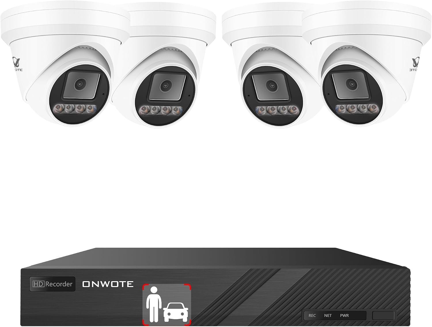 ONWOTE 8 Channel PoE Security Camera System, 2 Way Audio, 4K NVR, 4X 8MP 125° Outdoor IP Cameras, AI Motion Detection, Color Night Vision, Wired CCTV Kit for Home Businesses, (No Hard Drive Included)