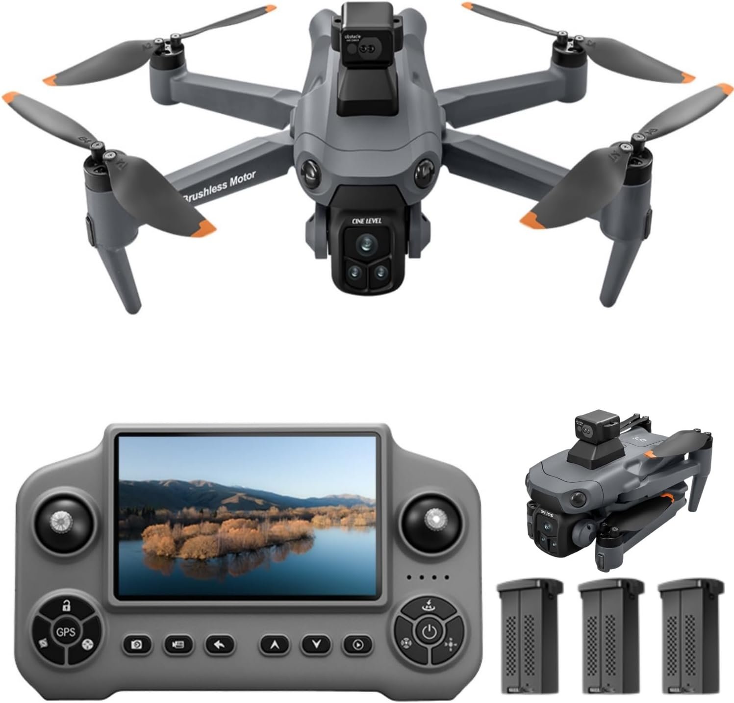 Drones with Camera for Adults 4K, Under 249g Foldable Quadcopter, 8k Camera Drone with large screen controler and GPS Auto Return, Follow Me, Easy for Beginners,3 batteries (Dark Gray)