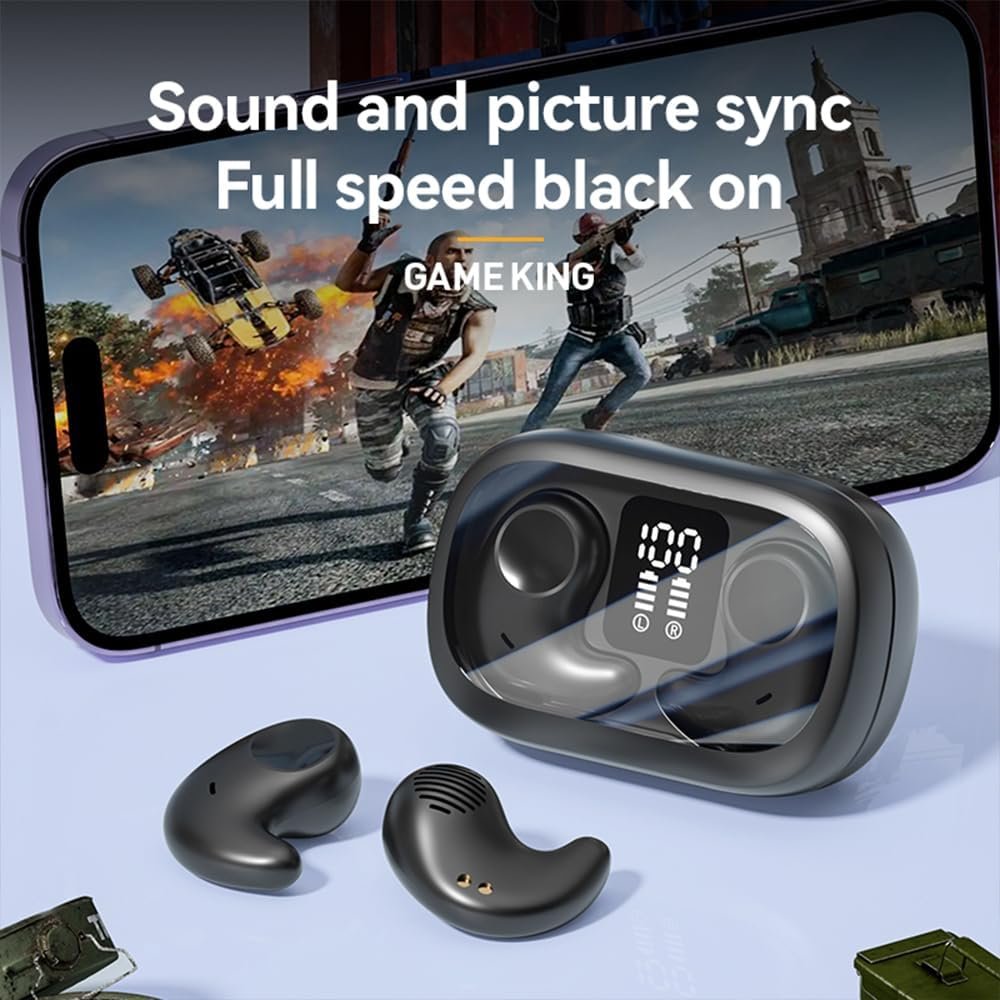 Piluyaa Sleep Earbuds Bluetooth in Ear Light-Weight Headphones, Mini Invisible Earplugs Small Design for Side Sleepers, 58H Playtime with Charging Case, Clear Calls& Noise Block-Black