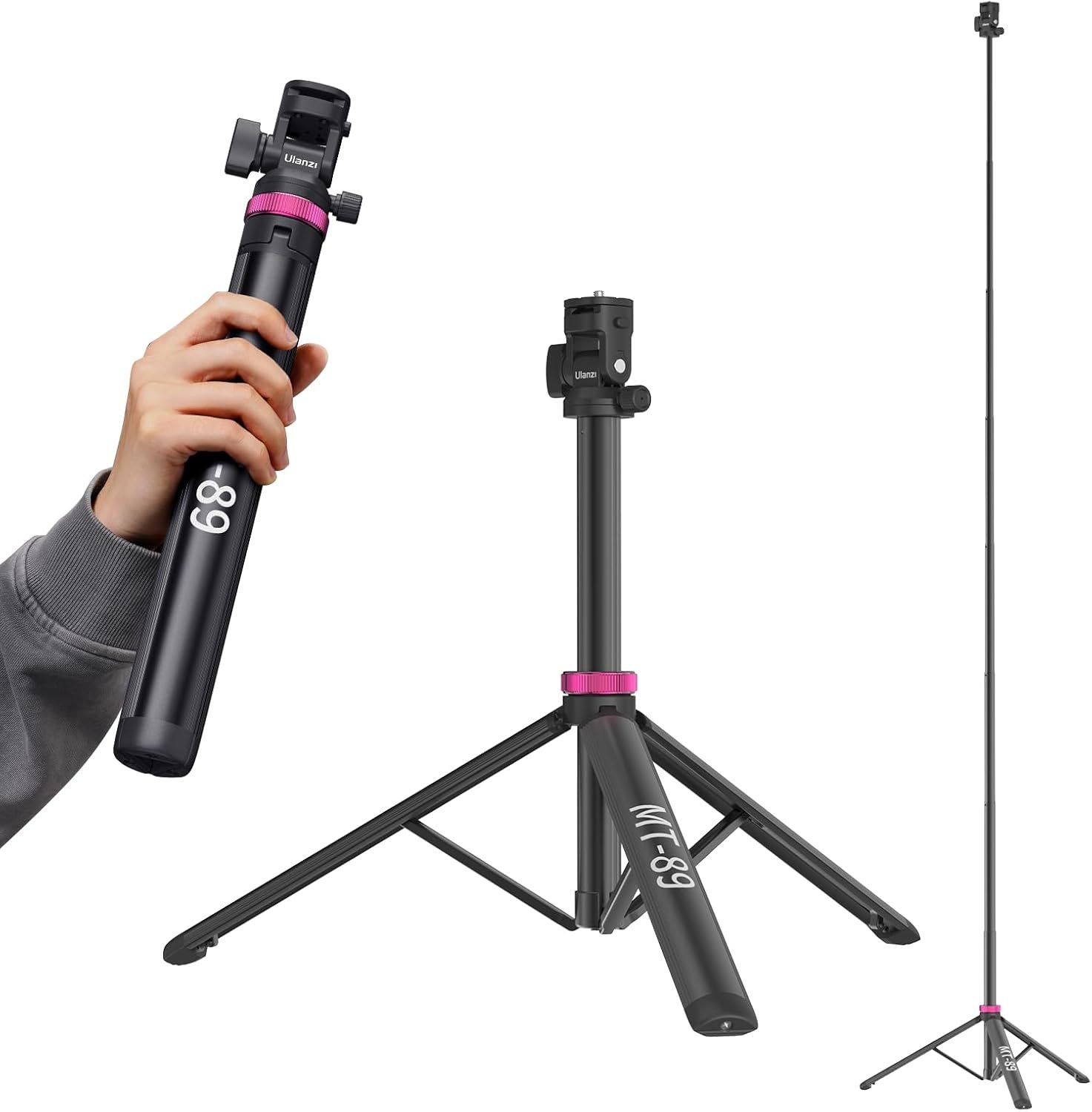 ULANZI MT-89 Extendable Tripod Aluminum, 82″ Portable Adjustable Light Stand with 1/4″ Screw Quick Release, Camera Phone Tripod for Camera Video Light Smartphone, Lightweight for Travel,Up Load 2.2LBS