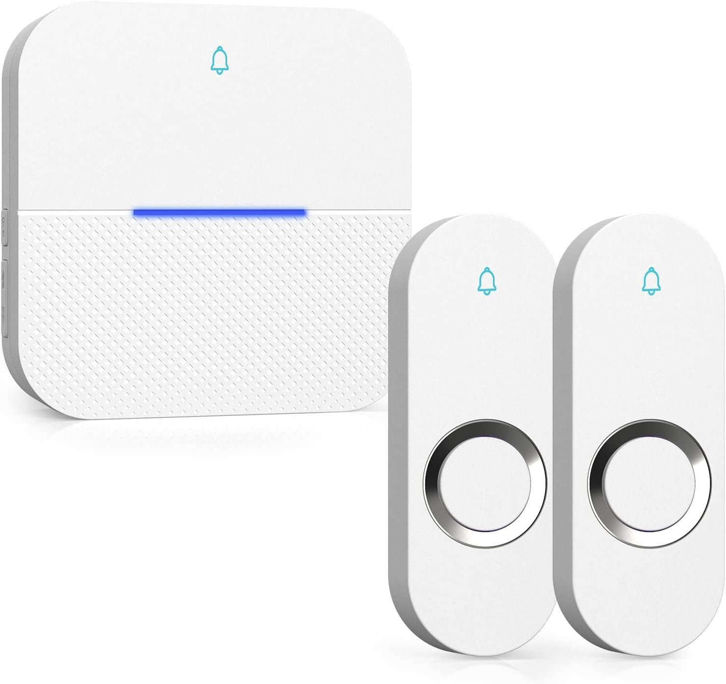 AIDA Lighted Wireless Doorbell for Home, Waterproof Battery Doorbell Wireless 1,000ft Range, 5 Volume Levels with 58 Chimes & LED Flash on Receiver (White, 2 Buttons & 1 Receiver)