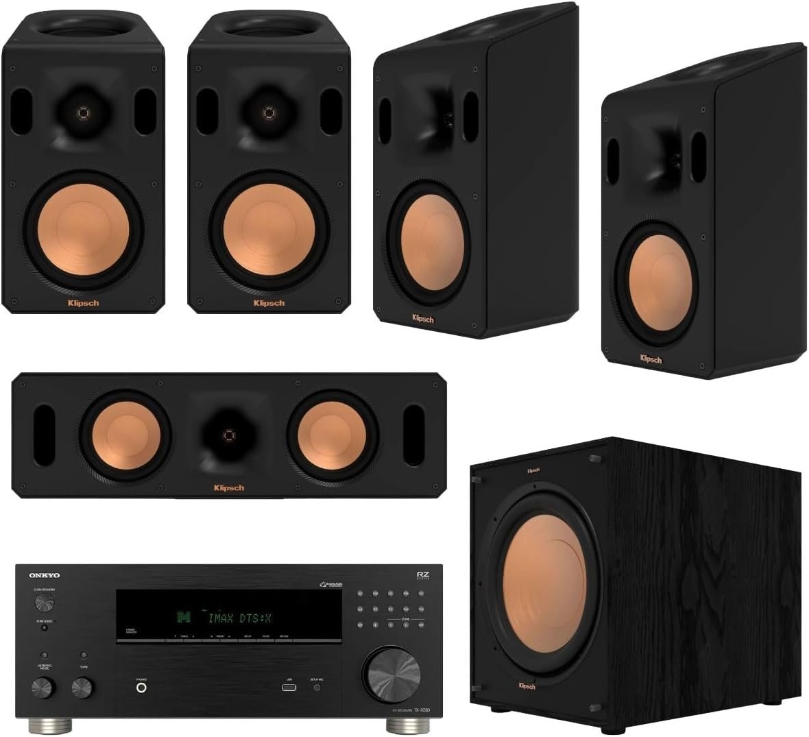 Klipsch Reference Cinema 5.1.4 System with Onkyo TX-RZ30 Bundle | Dolby Atmos 5.1.4 Klipsch speaker system with Onkyo TX-RZ30 9.2-channel 8K receiver
