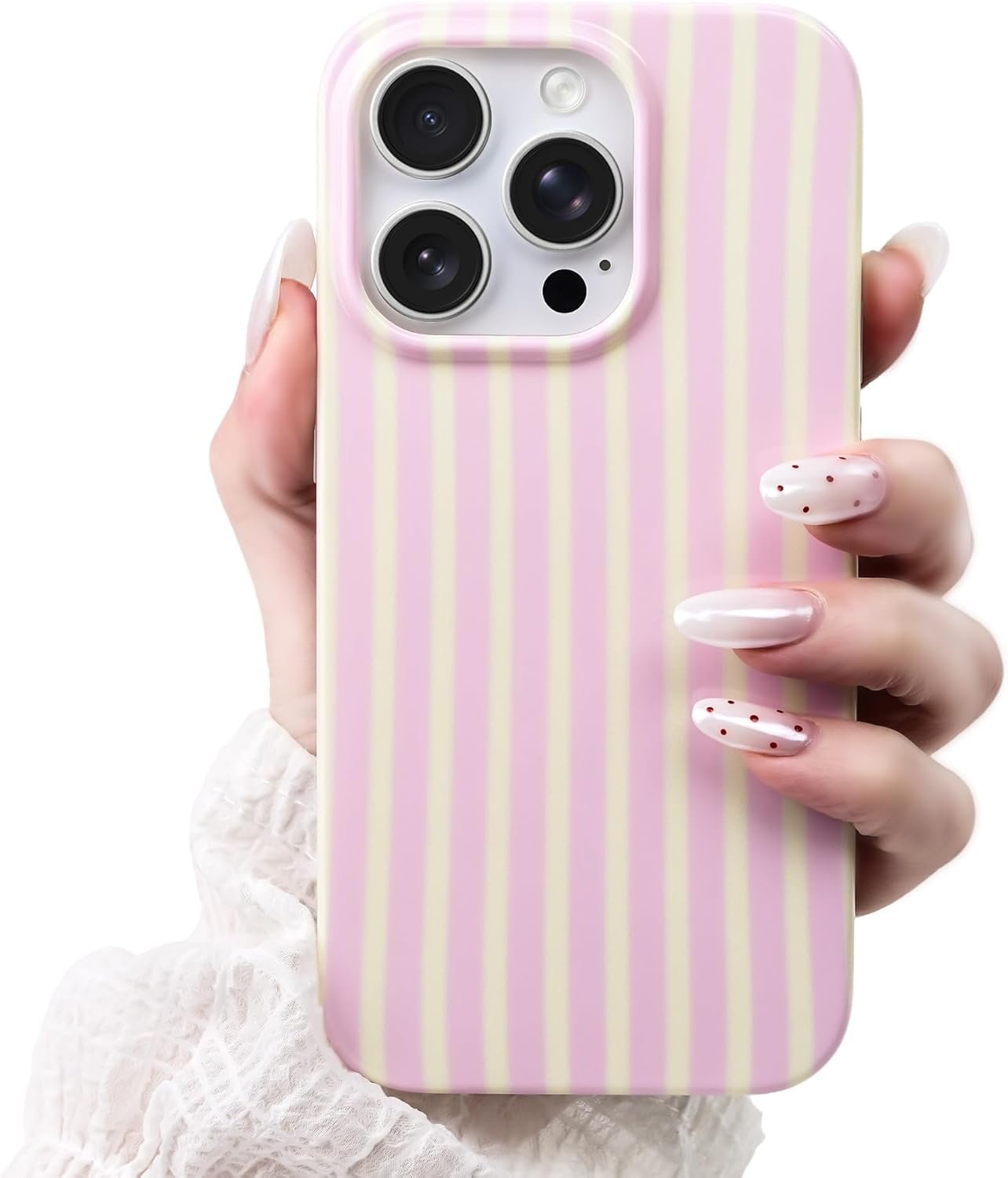 Compatible with iPhone 15 Pro Max Case,Cute Aesthetic Striped Pattern Cover for Women Girls,Soft TPU Shockproof Protective Stylish Kawaii Phone Case for iPhone 15 Pro Max 6.7″,Pink/Yellow