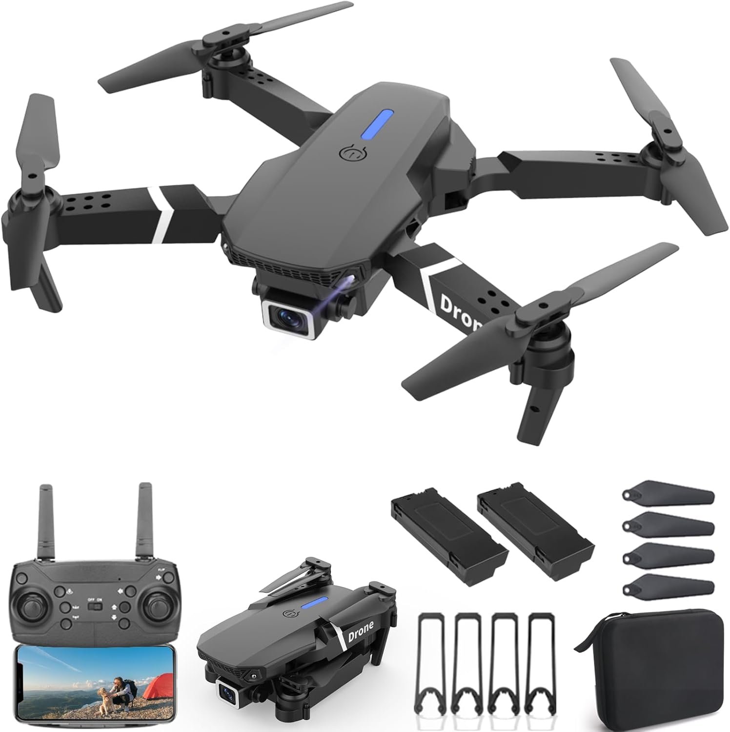 MOCVOO Drone With 1080P Camera for Adults Beginners Kids, Foldable RC Quadcopter, Toy Drones Gifts, FPV Drone Video, 2 Batteries, Carrying Case, One Key Start, Headless Mode, Waypoints fly, 360° Flips