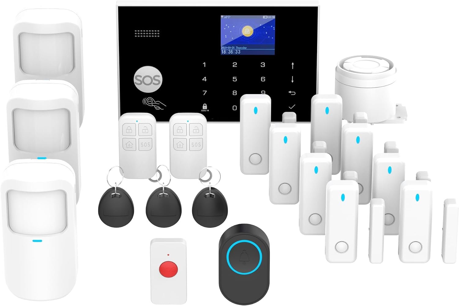 Home Security Systems, Compatible with Google Home and Alexa Wireless Security System, Motion Detector, Anti-Theft Kit with Siren, Sensor Ports Protect Your Office (Smart Life & Tuya)