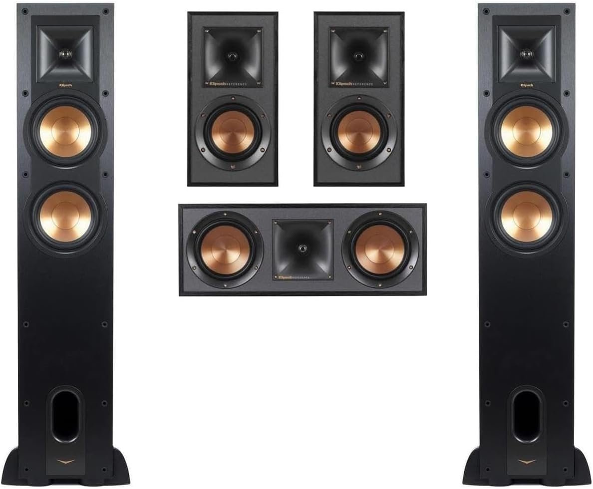Klipsch Reference 5.0 Home Theater System – Bundle with 2X R-26FA Floorstanding Speaker, R-52C Center Channel Speaker, 2X R-41M Bookshelf Speaker