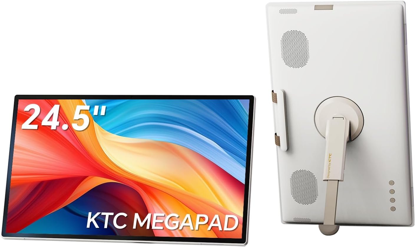 KTC 25 Inch MEGAPAD Portable TV Touchscreen Monitor 1080p, Android 14 Google EDLA Certification with Camera,Built-in Battery for Outdoor,Camping,Travel, Remote Control, A25Q5