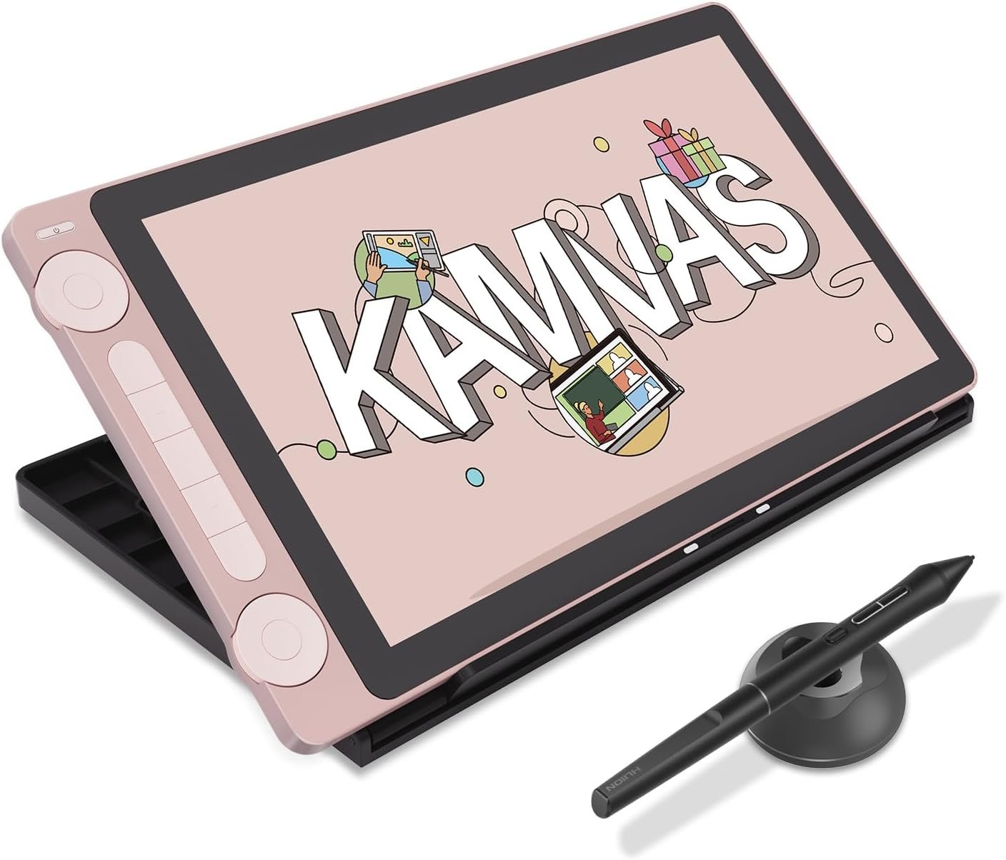 HUION Kamvas 13 (Gen 3) Drawing Tablet with Screen, Dual Dial, 13.3″, Pink | Full Lamination, Canvas Glass 2.0, 99% sRGB, PenTech 4.0 16384 Levels, Works with PC, Mac and Android, With Stand