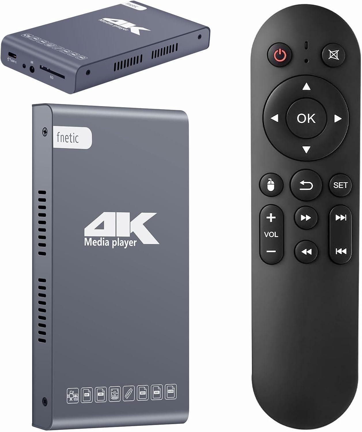 Ultra HD 4K@60Hz Digital Media Player & HDD Enclosure 2-in-1 | Media Player with USB Type-C Drive/SD Card Ports, Digital Signage, MP4, H.265/HEVC, Looping Auto Playback, HDMI/AV Output