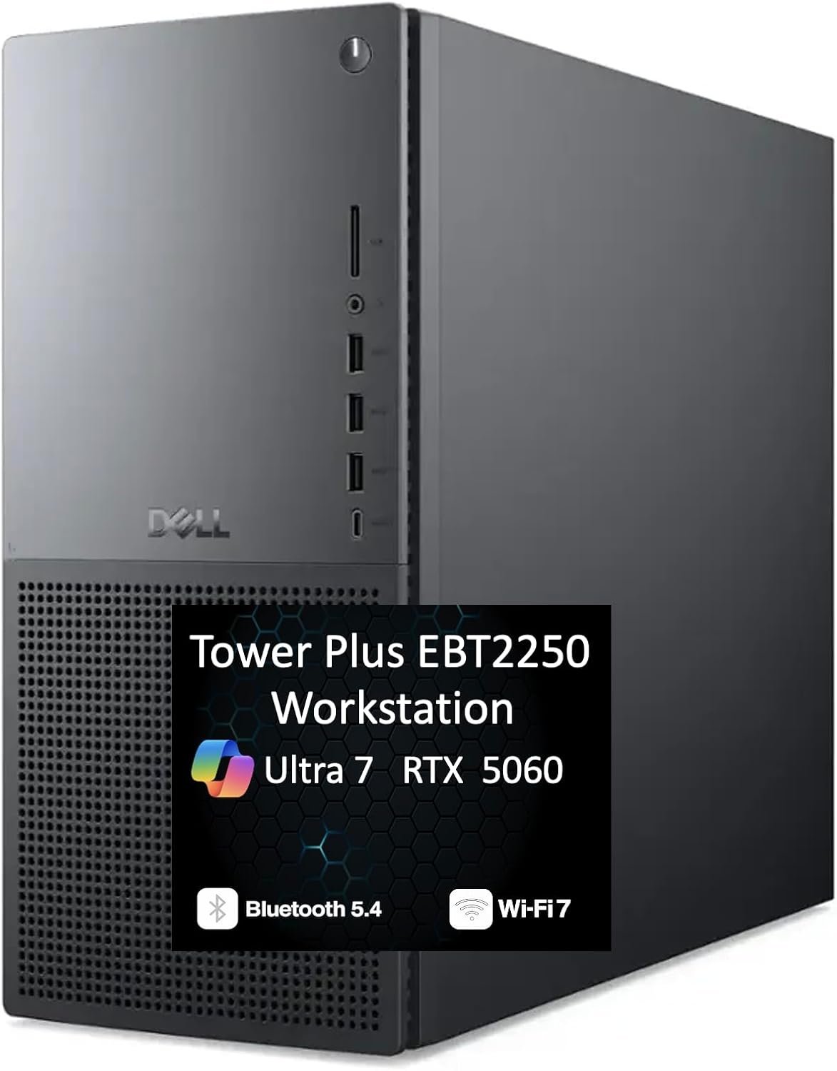 Dell Tower Plus EBT2250 Workstation Desktop (Next-gen XPS) | Intel Ultra 7-265, 32GB DDR5, 1TB PCIe SSD, GeForce RTX 5060, WiFi 7 + BT, RJ-45, 3 Display Port, 2 HDMI, Win 11 Pro