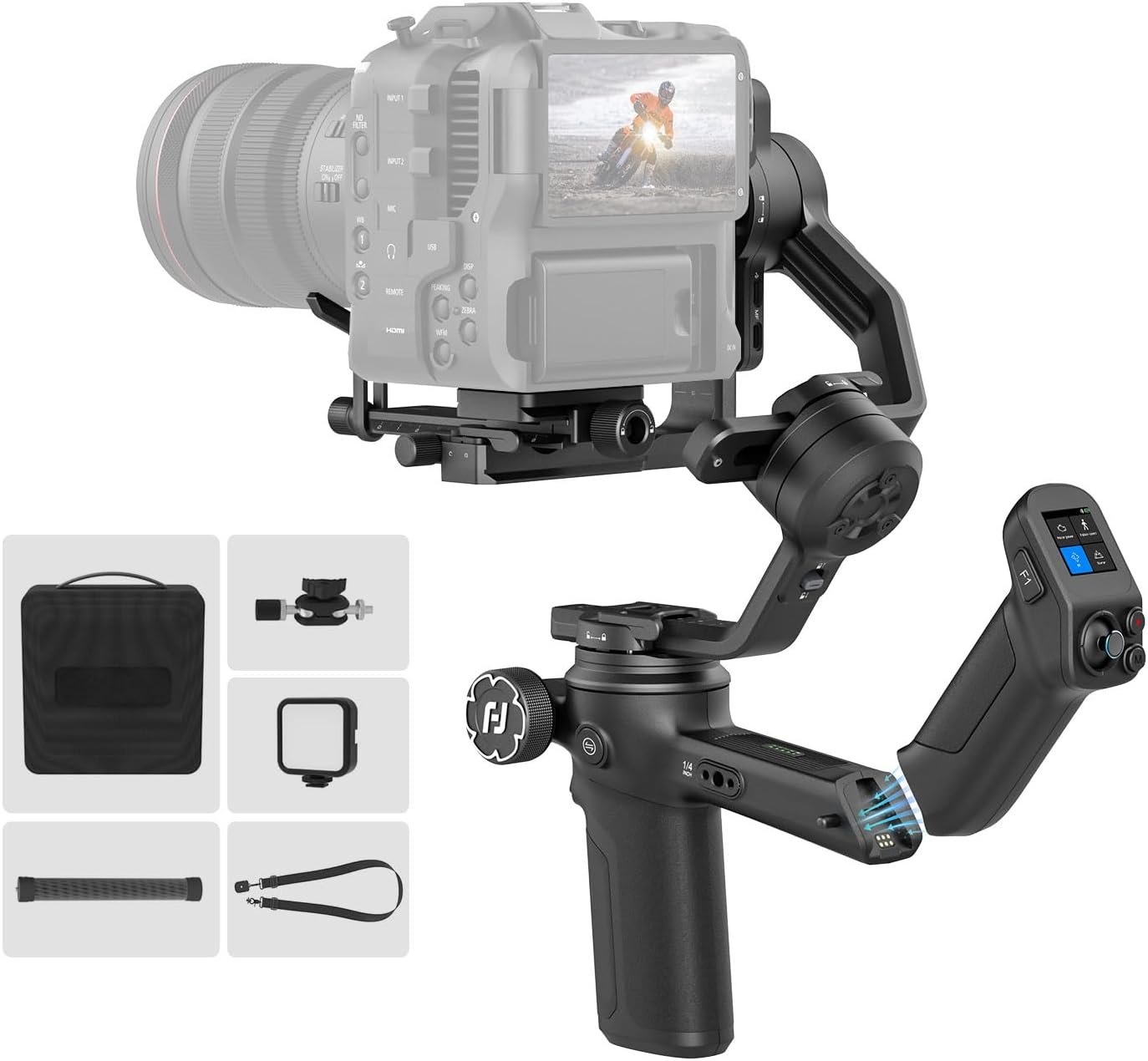 FeiyuTech SCORP 3 Kit Gimbal Stabilizer, 3-Axis Camera Stabilizer for DSLR&Mirrorless, 7.72lb Payload, AI Tracking & Light, Detachable Handle for Low-Angle, Native Vertical for Sony A7SIII,Canon,Nikon