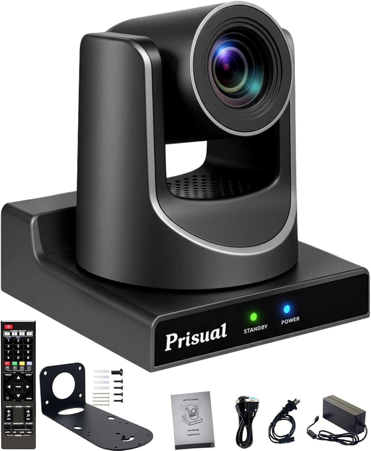 Prisual PTZ Camera Gen 5, 30X Optical Zoom Auto AI Tracking, HDMI 3G-SDI USB IP Streaming, 0.5 Lux for Church Live Streaming, Events, vMix, OBS. NDI upgradable, TEM-30S PRO