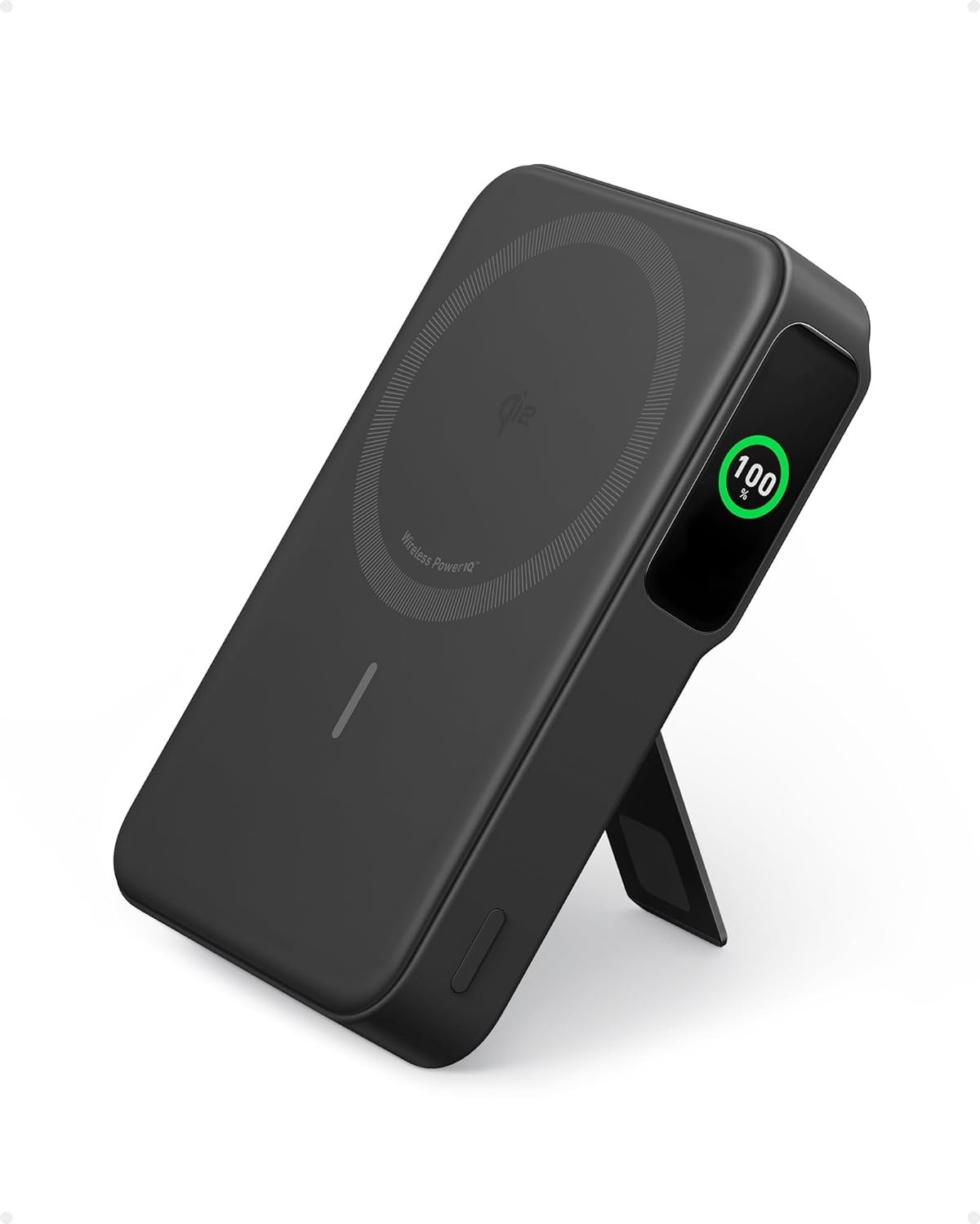 Anker MagGo Power Bank, Qi2-Certified 15W 10,000mAh Portable Charger | Ultra-Fast MagSafe-Compatible Charging, Smart Display and Stand, for iPhone 15 / 14 / 13 / 12 Series (USB-C Cable Included)