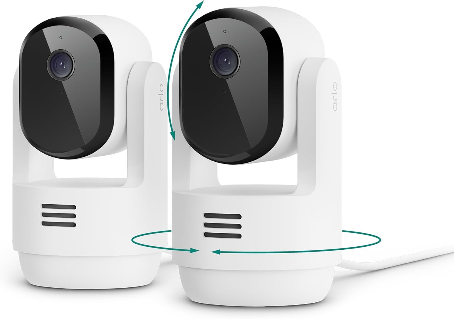 Arlo Essential Indoor Pan Tilt Security Camera 2K (2025 Release) – Wired Plug-in Power, Person Recognition, Animal Detection, Animated Preview, 1-Month Secure Plan, Auto Motion Tracking, 2 Cam, White