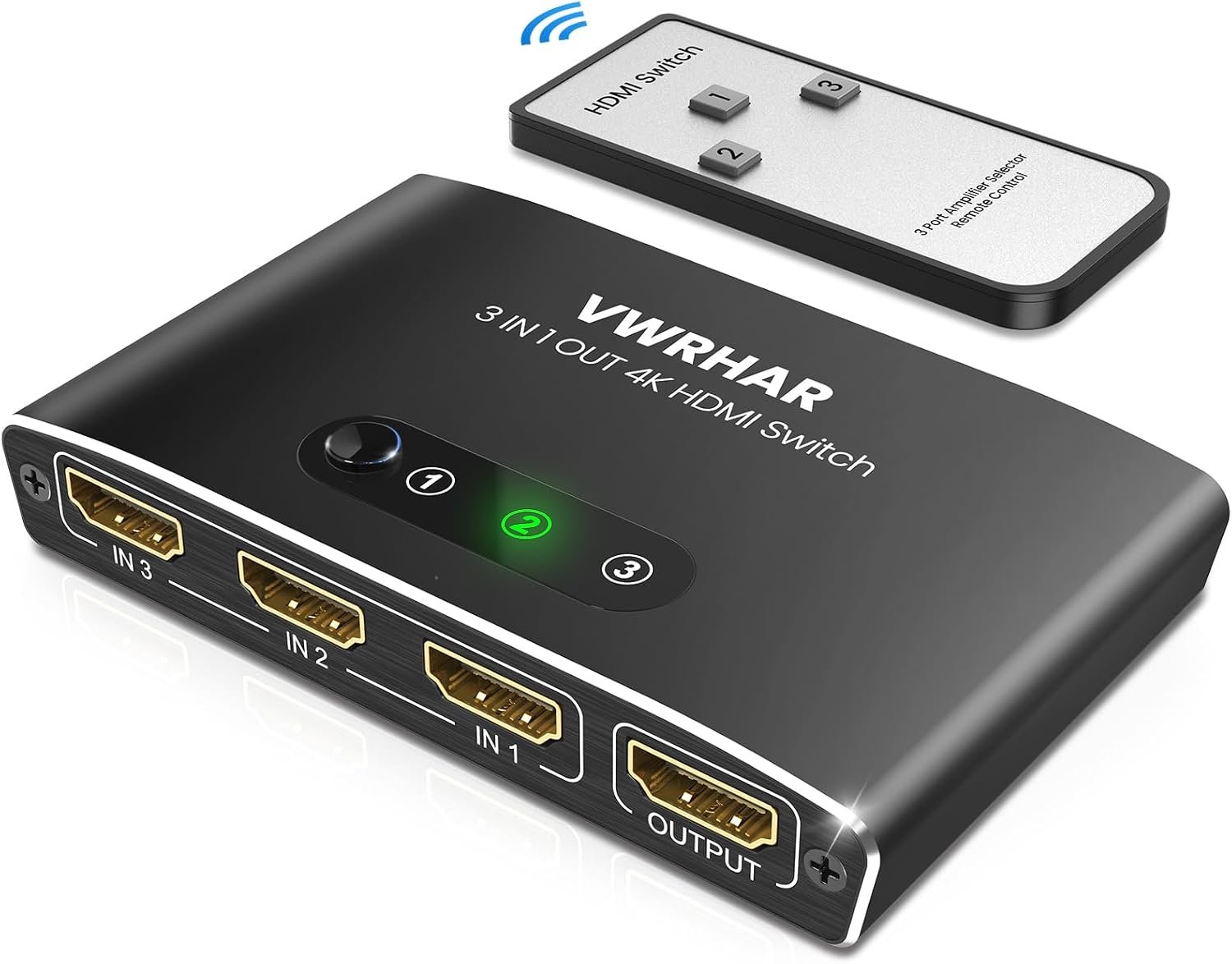 HDMI Switch 3 in 1 Out 4K UHD HDMI Switcher Splitter, Automatic Switch with Remote Metal HDMI Switch Box Hub Support 4K 3D 1080P HDCP2.2 for PS5 PS4 Xbox DVD Player Fire Stick Apple TV PC