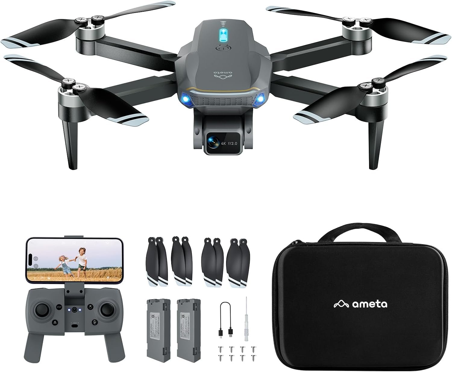 Ameta Drones with Camera for Adults 4k UHD, S20 Lite Brushless Motor FPV Foldable RC Drones for Adults Kids Beginners with 36 Mins Long Flight, Altitude Hold, Headless Mode, Circle Fly, 360° Flips, Cool Toys Gifts for Men Boys(Under 249G)