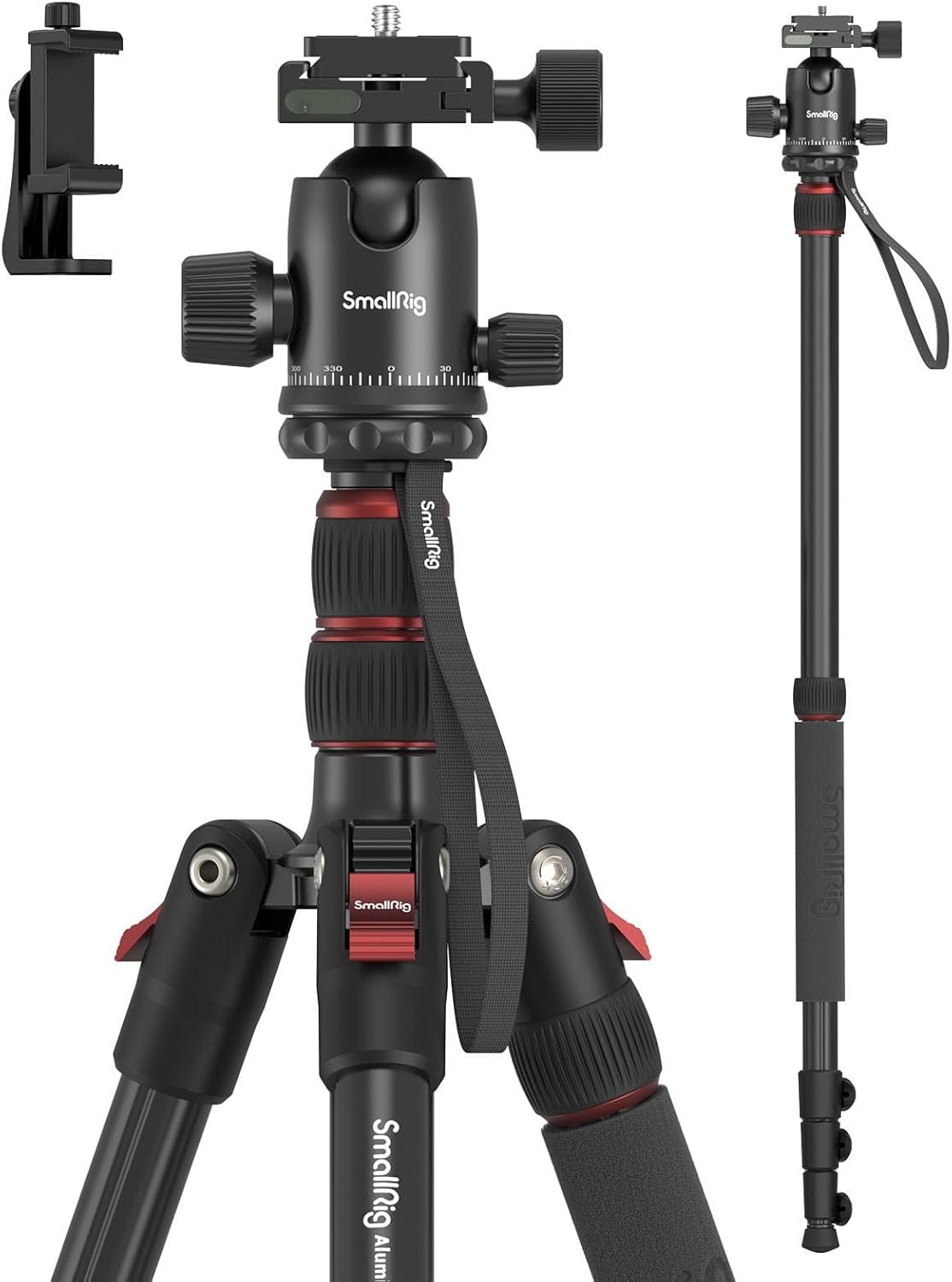 SmallRig Camera Tripod, 71″ Foldable Aluminum Tripod/Monopod, 360°Ball Head Detachable, Payload 33lb, Adjustable Height from 16″ to 71″ for Camera, Phone