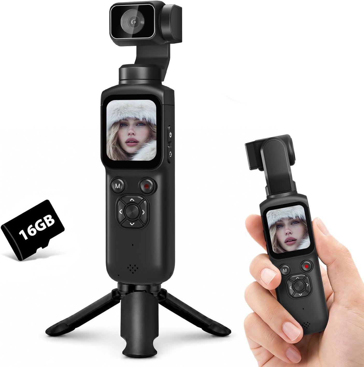 4K Vlogging Camera for YouTube, 75MP Pocket Digital Camera with PDAF Autofocus, 330° Rotating Lens, AI Face Tracking, 1.72″ Touch Screen, Tripod, 16GB Card, Handheld Video Camera for Daily Recording