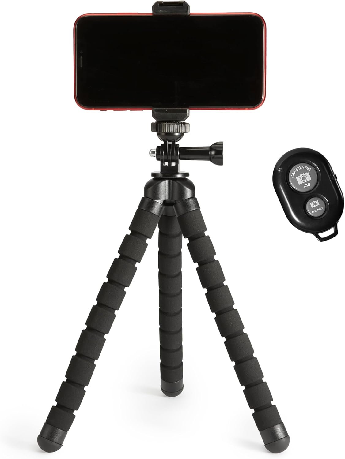 Amazon Basics Portable and Flexible Tripod with Wireless Remote and Smartphone Clamp, 10-inch, Black