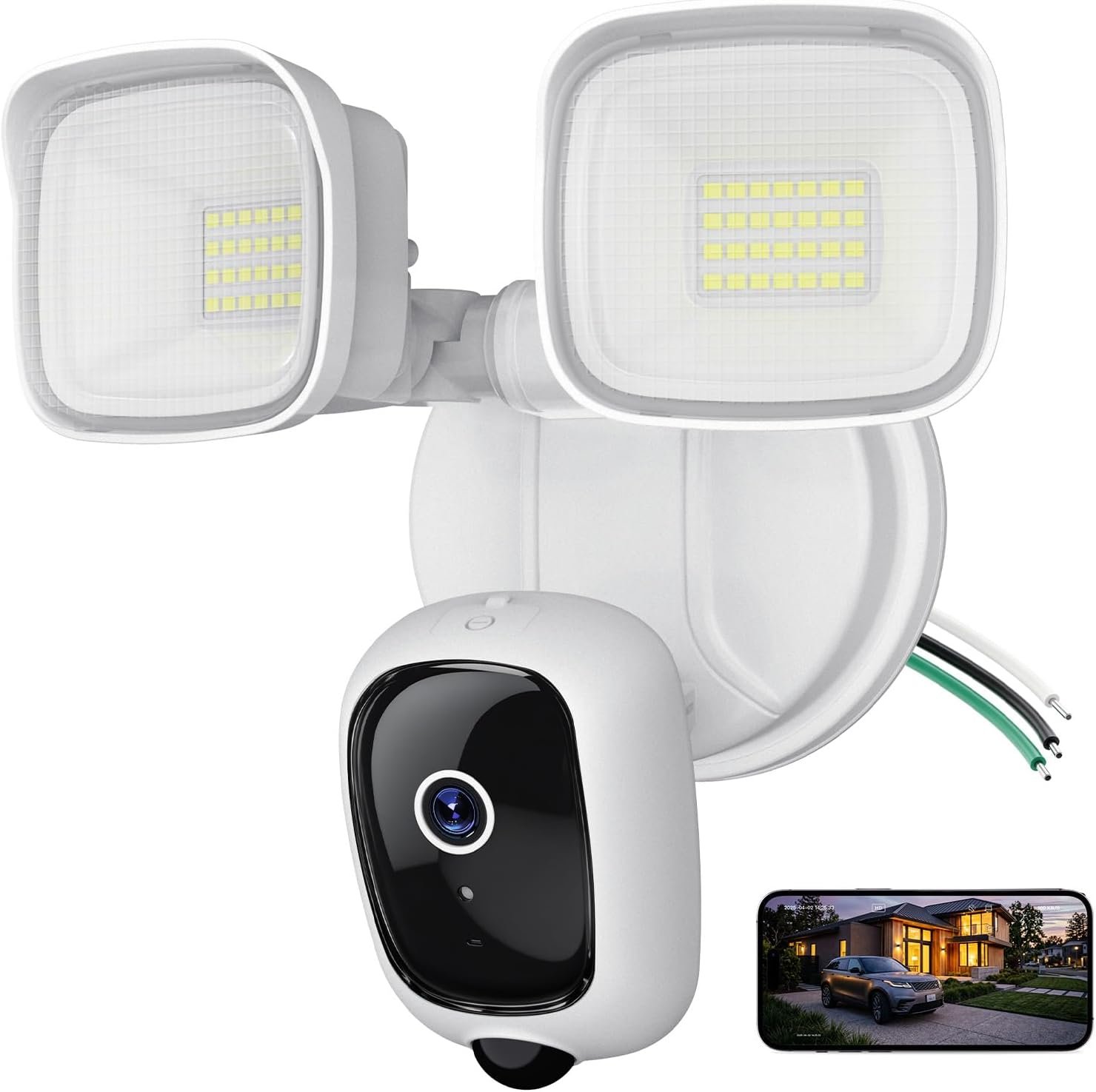2K Hardwired Flood Light Camera, 3500LM Dual-Head Outdoor Security Camera with Color Night Vision, 5G/2.4G WiFi, PIR Motion Detection, Siren, 2-Way Audio, IP65, Compatible with Alexa & Google