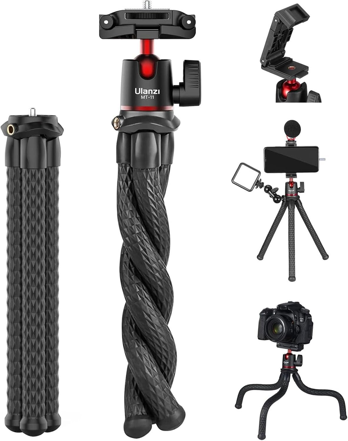 ULANZI Camera Tripod, Mini Flexible Stand w Hidden Phone Holder w Cold Shoe Mount, 1/4” Screw f Magic Arm, Universal f iPhone 17 16 15 14 Pro Max XS Max Canon Nikon Sony DJ Pocket 4/3 Cameras