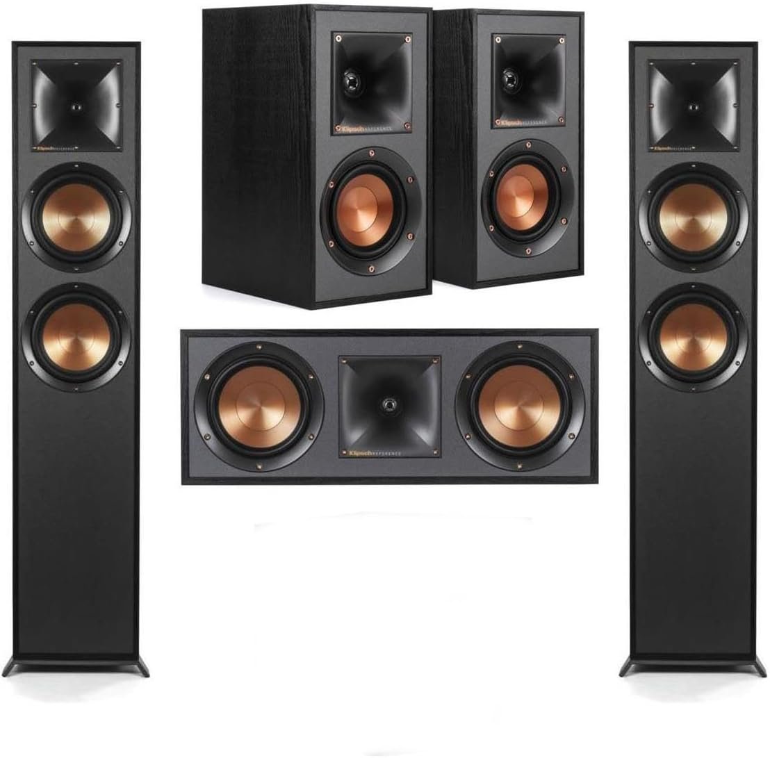 Klipsch Reference Home Theater Pack with 2X R-625FA Floorstanding Speakers, R-52C Center Channel, Pair R-41M Bookshelf Speakers