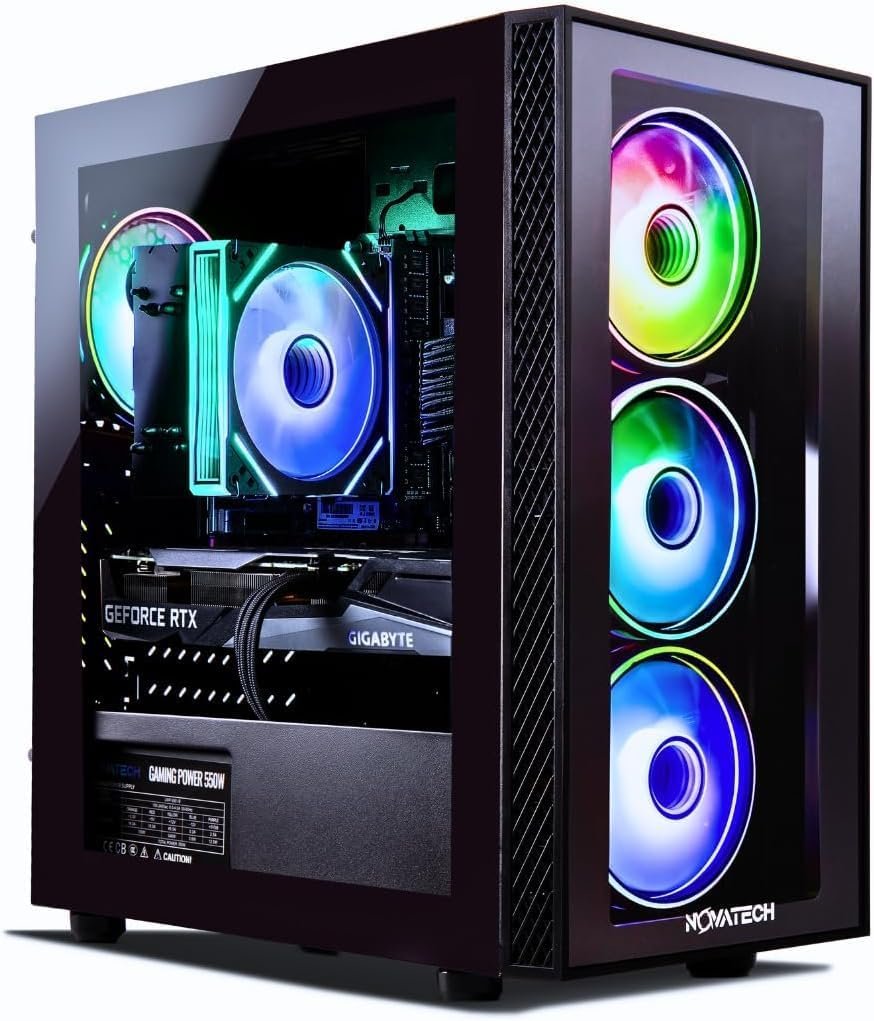 NOVATECH Titan Pro – Prebuilt Gaming PC Desktop Computer – RTX 5060 – Ryzen 5-4.2GHz – 1TB M.2 SSD – 16GB RAM WiFi/BT, Win 11 – Gaming Computer Tower – Pre Built PC Gaming – 1 Year Warranty