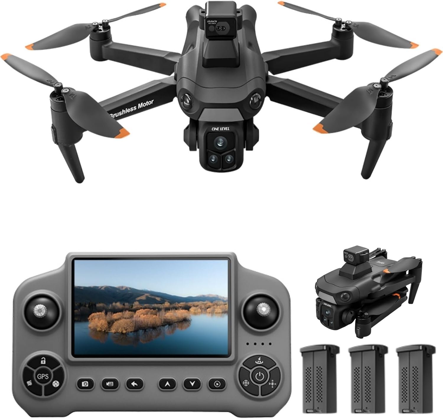 Drones with Camera for Adults 4K, Under 249g Foldable Quadcopter, 8k Camera Drone with large screen controler and GPS Auto Return, Follow Me, Easy for Beginners,3 batteries (Black)