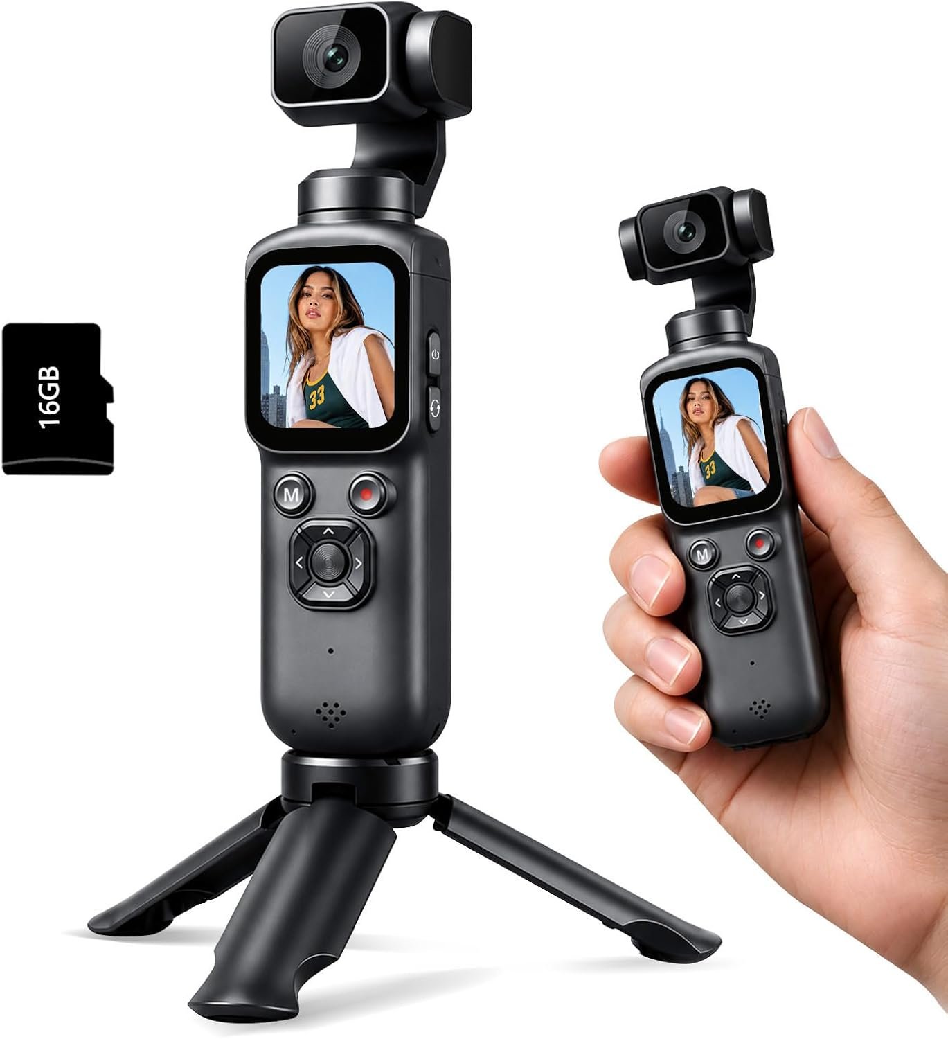 4K Vlogging Camera for YouTube, 75MP Pocket Digital Camera with 330° Rotating Gimbal Lens, Travel & Beginner Handheld Vlog Camera, WiFi Content Creator Kit with Tripod, 16GB Card