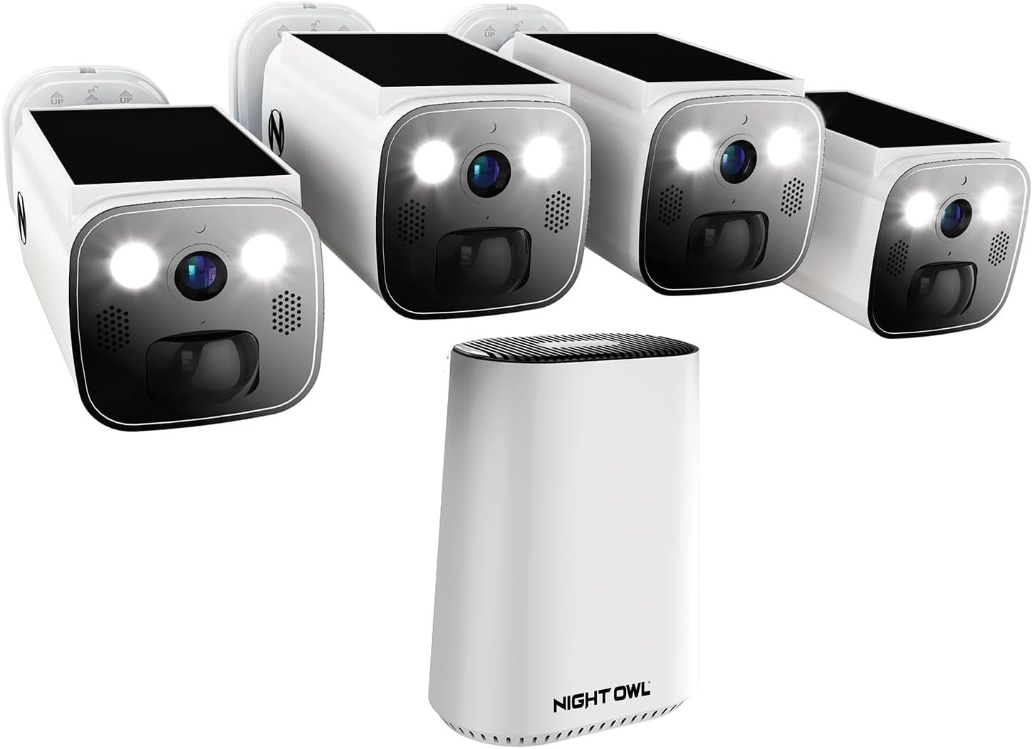 Night Owl Expandable Wi-Fi Security Hub with 64GB microSD Card and 4 Wire Free Solar 2K Deterrence Cameras
