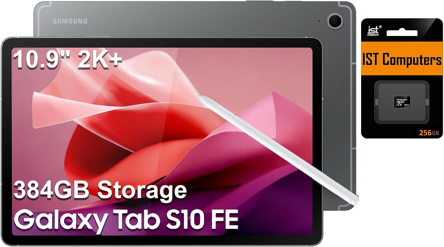 Samsung Galaxy Tab S10 FE AI Android Tablet (10.9″ 2K+ 90Hz Touchscreen, 8-Core, 8GB RAM, 384GB Storage (128GB+256GB SD Card)), S Pen, Long Battery Life, Dual Cameras, Ultra Light, SM-X520