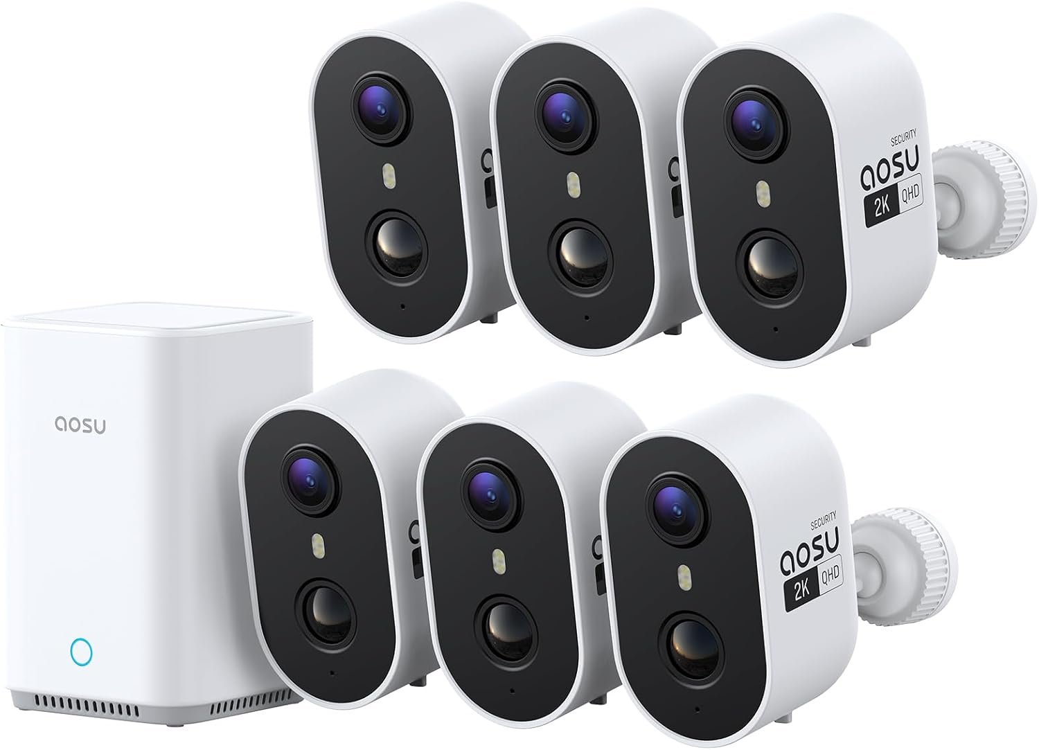 aosu Outdoor Security Cameras Wireless Home Surveillance System with aosuBase, Battery Powered, Cross-Camera Tracking, True 2K HD Color Night Vision, Spotlight, Motion Alert, Easy Setup, 6-Cam-Kit