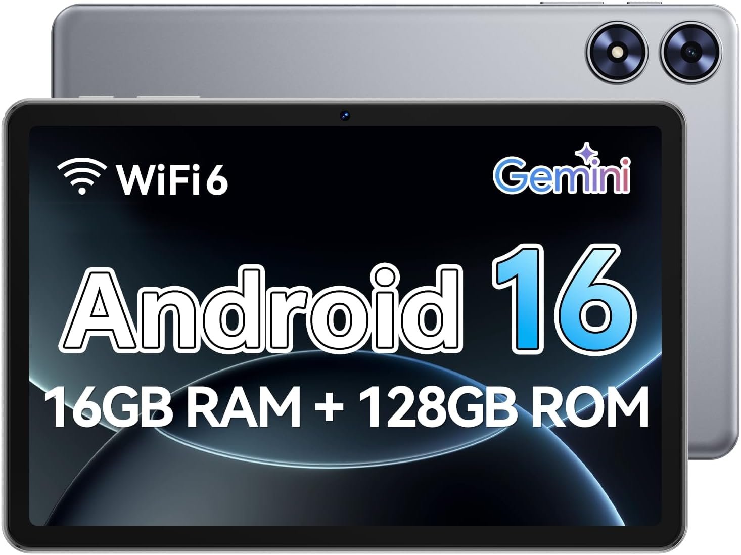 Tablet 10 inch, Android 16 Tablet, Gray | Octa-Core, 16GB RAM 128GB ROM, 1TB Expandable, 1280×800 IPS Touchscreen, GPS, 6600mAh, WiFi 6, BT 5.0, Dual Camera
