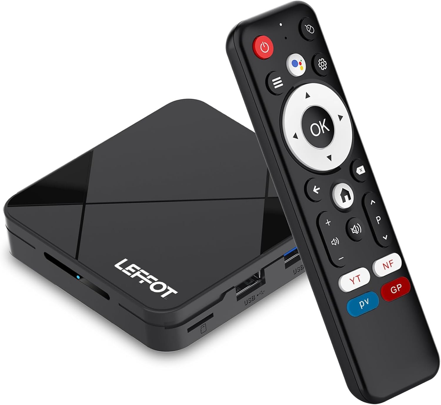 Android 14.0 TV Box 2026, LEFFOT 4K Ultra HD Home Streaming Device for TV | 2GB RAM + 16GB ROM, Support Voice Remote, WiFi 6, BT 5.4, 100M Ethernet, RK3518 Quad-Core A53 CPU